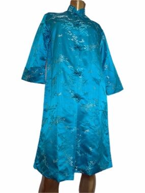 Vintage Made in Japan Blue Jacquard Mandarin Collar Midi jacket/Dress size M